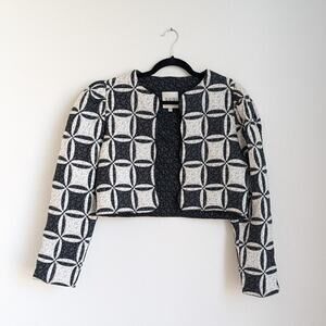 Sea Catalina Calico Black/White Patchwork Quilted Cotton Crop Jacket, size M